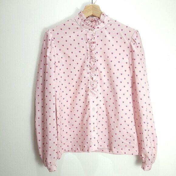 Vintage Koret USA Pink Frilly Ditsy Leaves Blouse - Picture 15 of 16